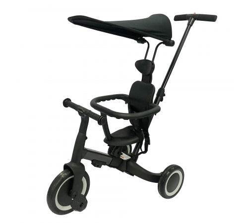 Детский беговел-велосипед 8в1 с крышей и ручкой, черный - TR010-BLACK