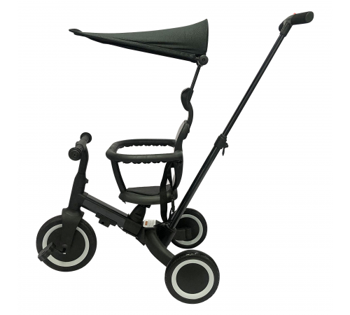 Детский беговел-велосипед 8в1 с крышей и ручкой, черный - TR010-BLACK