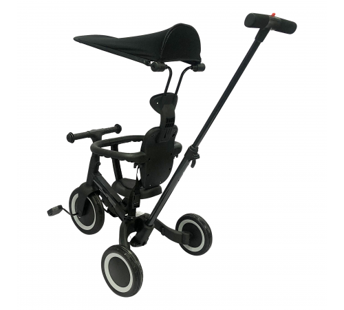 Детский беговел-велосипед 8в1 с крышей и ручкой, черный - TR010-BLACK
