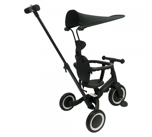 Детский беговел-велосипед 8в1 с крышей и ручкой, черный - TR010-BLACK