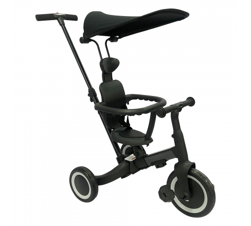 Детский беговел-велосипед 8в1 с крышей и ручкой, черный - TR010-BLACK