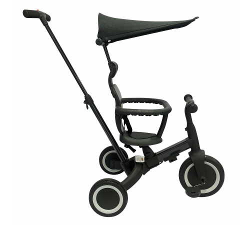 Детский беговел-велосипед 8в1 с крышей и ручкой, черный - TR010-BLACK