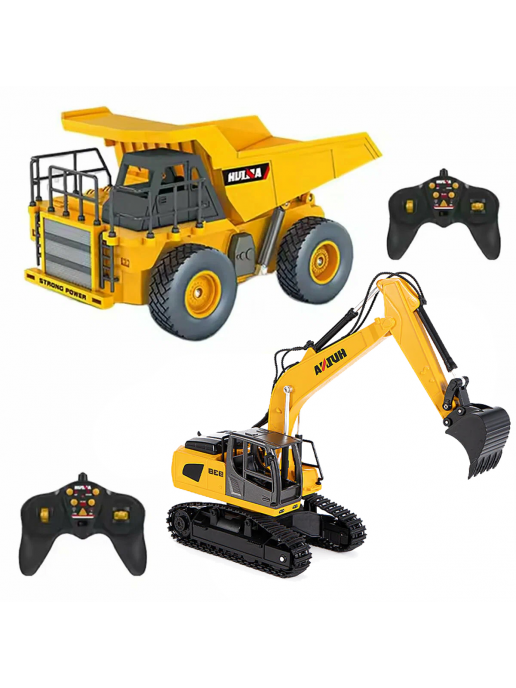 Радиоуправляемый набор экскаватор и самосвал Huina (свет, звук, акб, 1:24) - HN1559-YELLOW