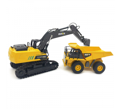 Радиоуправляемый набор экскаватор и самосвал Huina (свет, звук, акб, 1:24) - HN1559-YELLOW