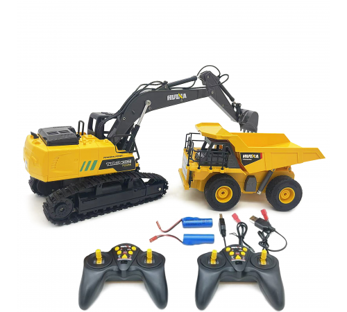 Радиоуправляемый набор экскаватор и самосвал Huina (свет, звук, акб, 1:24) - HN1559-YELLOW