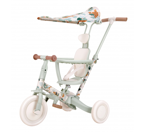 Детский беговел-велосипед 8в1 с крышей и ручкой, бежевый с рисунком - TR008C-BEIGE-PAINT