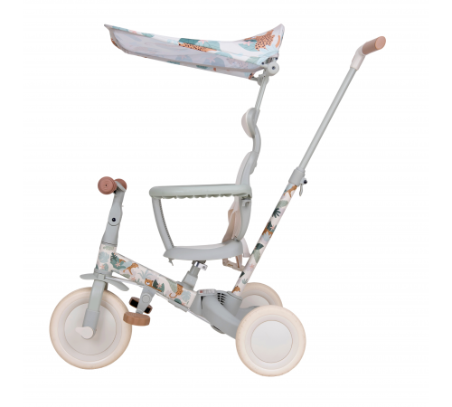 Детский беговел-велосипед 8в1 с крышей и ручкой, бежевый с рисунком - TR008C-BEIGE-PAINT