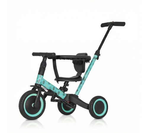 Детский беговел-велосипед 6в1 с родительской ручкой, зеленый с рисунком - TR008-CYAN-PAINT