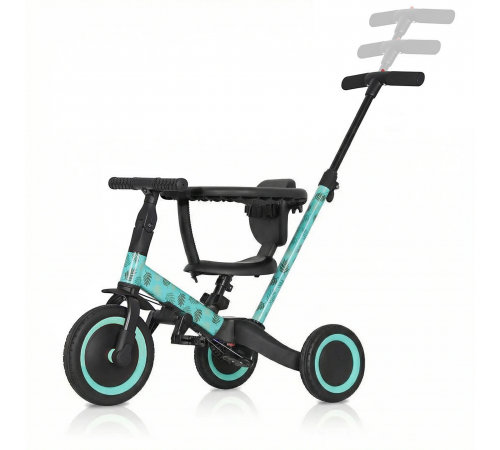 Детский беговел-велосипед 6в1 с родительской ручкой, зеленый с рисунком - TR008-CYAN-PAINT