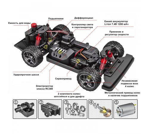 Радиоуправляемая машина для дрифта EROCKET (31 см, ПАР, LED, 4WD, 1:16) - HS16351