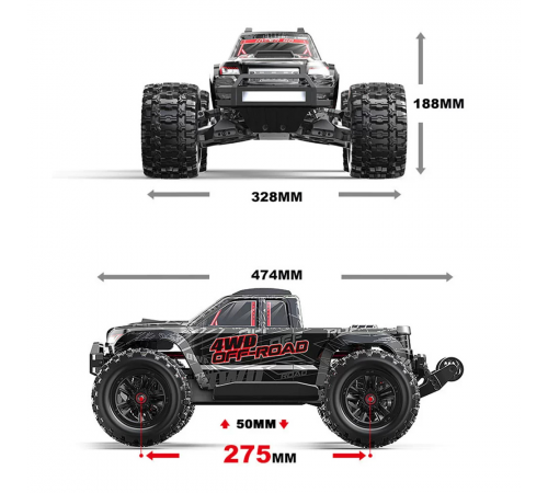 Радиоуправляемый монстр MJX Hyper Go Brushless 4WD 2.4G LED 1:10 - MJX-10208-V1-BLACK