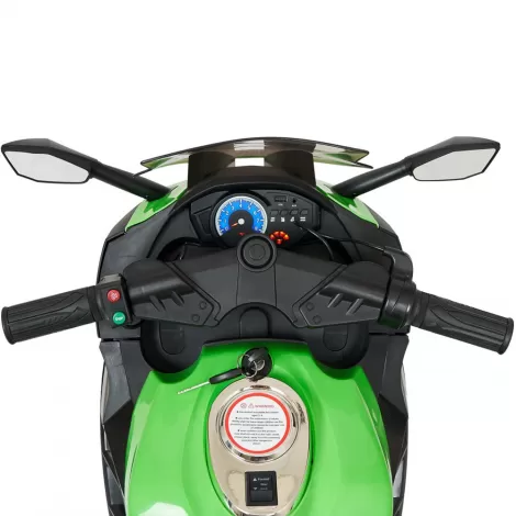 Детский электромотоцикл Kawasaki Ninja (12V, EVA, спидометр, ручка газа) - DLS07-GREEN