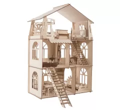 Кукольный домик, конструктор деревянный ХэппиДом "Коттедж с мебелью Premium"