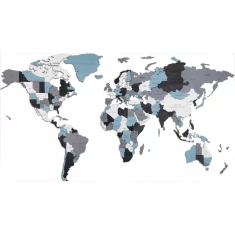 EWA Деревянная Карта Мира настенная, объемная 3 уровня, размер S (100x55 см), цвет дымчатый