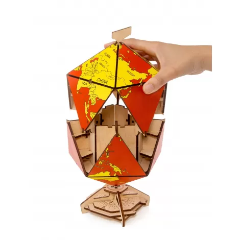 Конструктор деревянный 3D EWA Глобус Икосаэдр с секретом (шкатулка, сейф) красный
