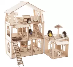 Конструктор-кукольный домик ХэппиДом "Коттедж с пристройкой и мебелью Premium"