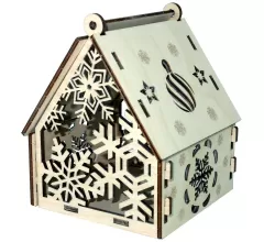 Деревянный конструктор, набор для поделки, новогодний "Домик Снежинка"