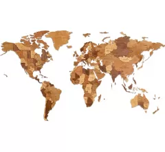 EWA Деревянная Карта Мира настенная, объемная 3 уровня, размер L (192x105 см), цвет шоколад